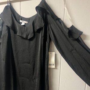 Bar III Off the Shoulder Black Flutter Sleeve Top